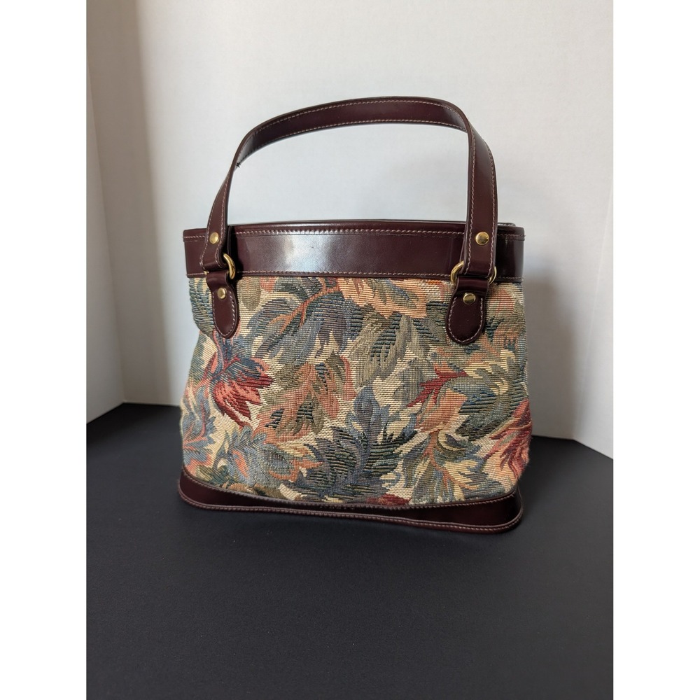 Relic Fossil Tapestry Floral Leaf VTG Shoulder Handbag Brown Faux‎ Leather Purse